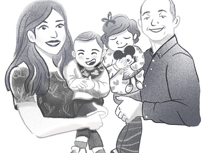 Family portrait baby dad family father grain granite granito granulado granulated gray gris illustration ilustracion kids mom mother papa parents pencil portrait