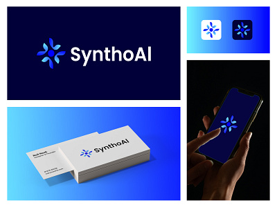 SynthoAI - artificial intelligence startup logo design abstract logo ai ai logo artificial intelligence brand identity branding geometric logo logo design logo designer modern logo software logo spark logo star logo startup logo symbol syntho synthoai tech logo technology