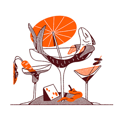 Savoury Drinks color drinks editorial illustration flat illustration food illustration line illustration spot illustration texture wine