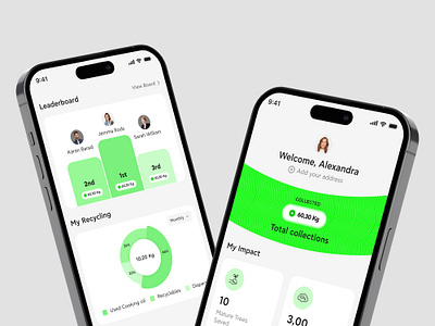 Just Go Zero App Design collection green energy leaderboard mobile mobile ui net zero pointers profile recycling ui zero waste