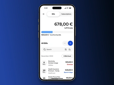 Bills & Subscriptions : Money Simplified app bank bill budget cash design digital finance flow management money saas saving spending subscription ui ui design uiux ux