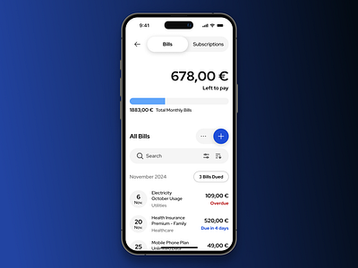 Bills & Subscriptions : Money Simplified app bank bill budget cash design digital finance flow management money saas saving spending subscription ui ui design uiux ux