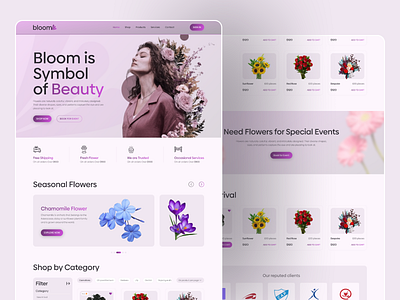 Bloom-Flower Shop Landing page athik foisal clean ui ecommerce home page landing page modern design popular shop trendy ui ui design ui kit user interface web design web ui