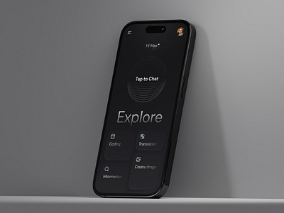 Ai Chat - Mobile App ai ai app ai app design ai chat app ai chatting app black theme ai chat app clean design explore page figma minimal mobile ui ui ux