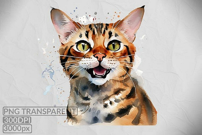 Bengal Cat, Cat PNG, Watercolor Cat, Watercolor Cat PNG 3d animation branding graphic design logo motion graphics