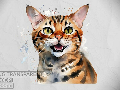 Bengal Cat, Cat PNG, Watercolor Cat, Watercolor Cat PNG 3d animation branding graphic design logo motion graphics