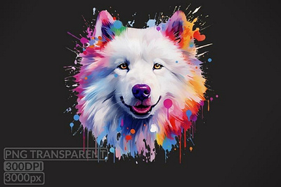 Samoyeds Dog Sublimations, colored splashes 3d animation branding graphic design logo motion graphics ui