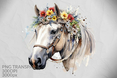 White Horse, Watercolor Floral, Horse PNG, Watercolor Flora, 3d animation branding graphic design logo motion graphics ui