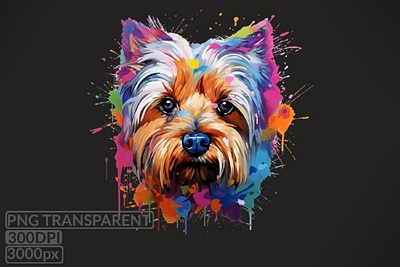 Yorkshire Terriers Dog Sublimations, colored splashes 3d animation branding graphic design logo motion graphics ui