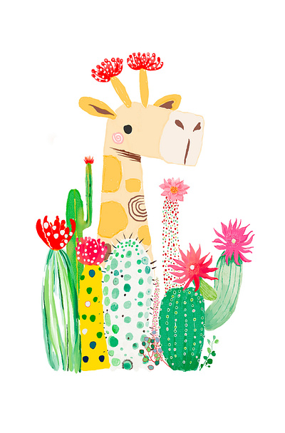 Illustration Deer With Cactus fllower graphic design illustion sketch illustration package design print vi waterclor