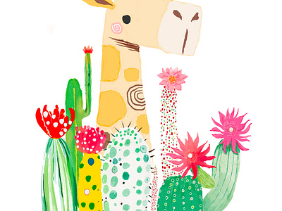 Illustration Deer With Cactus fllower graphic design illustion sketch illustration package design print vi waterclor