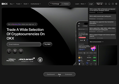 OKX dark mode re-design figma landing page ui website