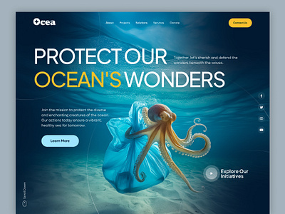 Ocea - Ocean Pollution Landing Page beach community design earth fish foundation gogreen landing page ocean pollution sea ui uiux waste water wave website world