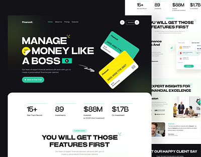 Saas Landing Page Design For A Fintech Company - UI/UX Design branding dark landing page design figma minimal landing page modern landing page saas saas designer saas landing page ui ui ux ui ux agency uiux web design