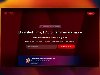 Netflix at 27 hero section concept 3d animation figma ui