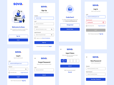 Sova - App Authentications UI agency app blue branding design figma mobile project saas ui ux uxui web website