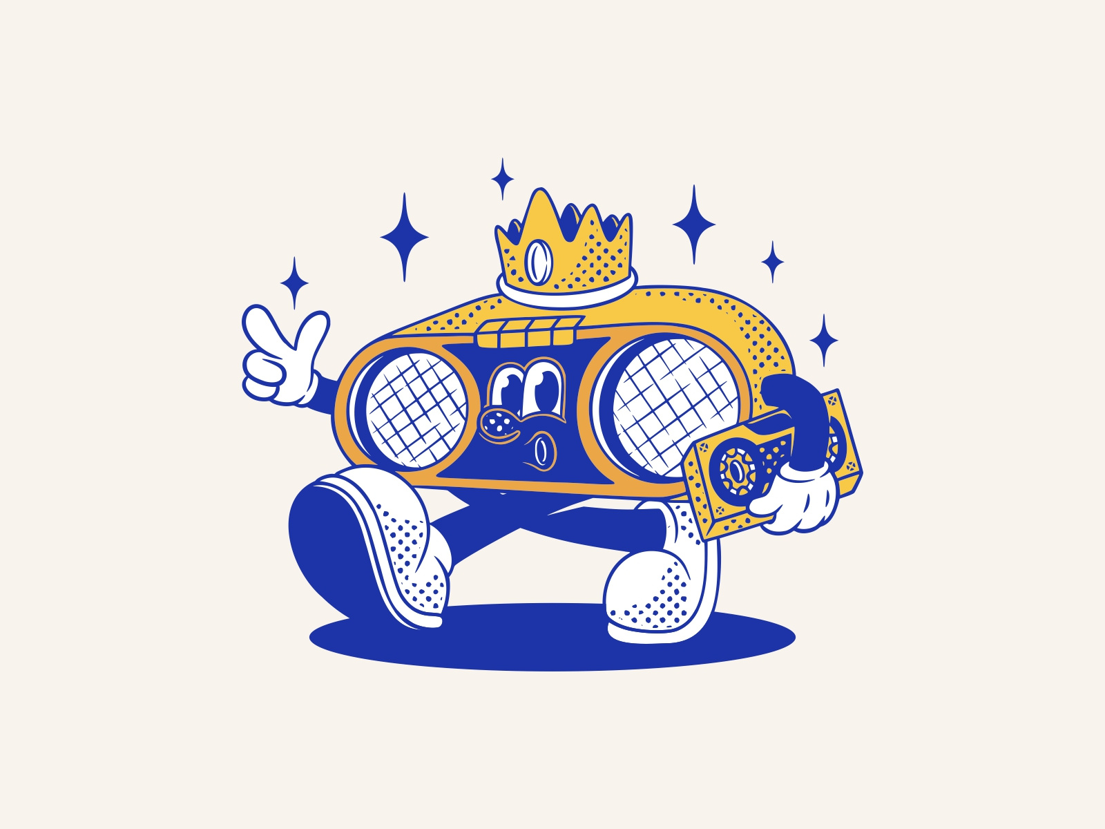 King Of Timeless Tunes: Apparel Mascot Design 1930s crown halftone music old radio radio tshirt illustration