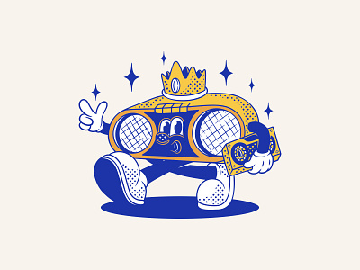 King Of Timeless Tunes: Apparel Mascot Design 1930s crown halftone music old radio radio tshirt illustration