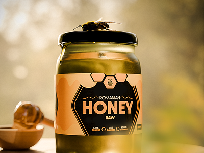 Raw Romanian Honey Jar Render With Package Design 3d ad branded branding commercial design design graphic design honey illustration logo package design product design