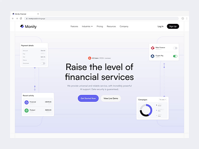 Monity - Hero Section b2b clean corporate dipa inhouse finance finance management financial services fintech hero hero section landing page modern motion graphics saas startup ui web design website