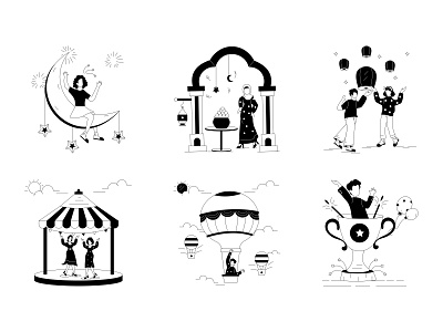 Celebration and Festival Illustrations adobe illustrator black and white celebration character culture dancing decor enjoy festival halloween happy holidays illustration illustration design party people stroke success vacations vector