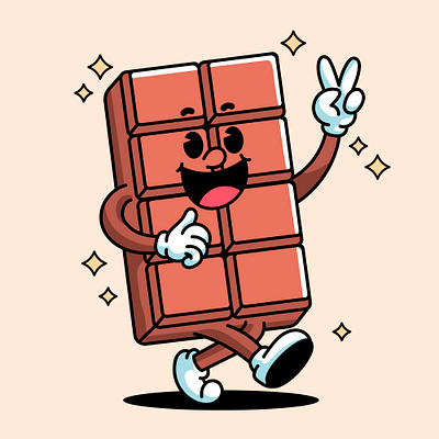 Walking Chocolate Cartoon bar carton character choco chocolate cute food happy kawaii mascot retro smile sweet walking