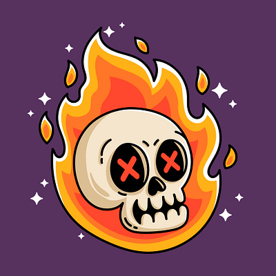 Skull on fire bone cartoon fire ghost halloween head hot logo mascot scary skeleton skull