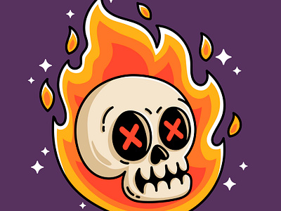 Skull on fire bone cartoon fire ghost halloween head hot logo mascot scary skeleton skull