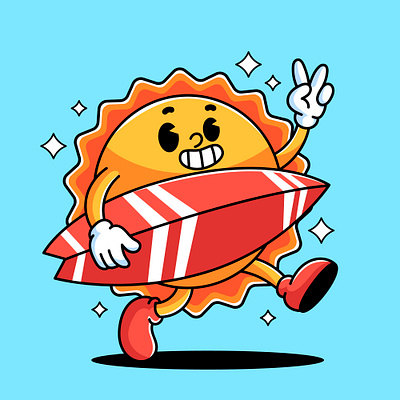 Surfing Summer cartoon character colorful cute holiday illustration retro smile summer surfing walking