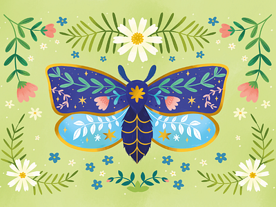 Moth illustration butterfly design illustration licensing moth pattern sticker