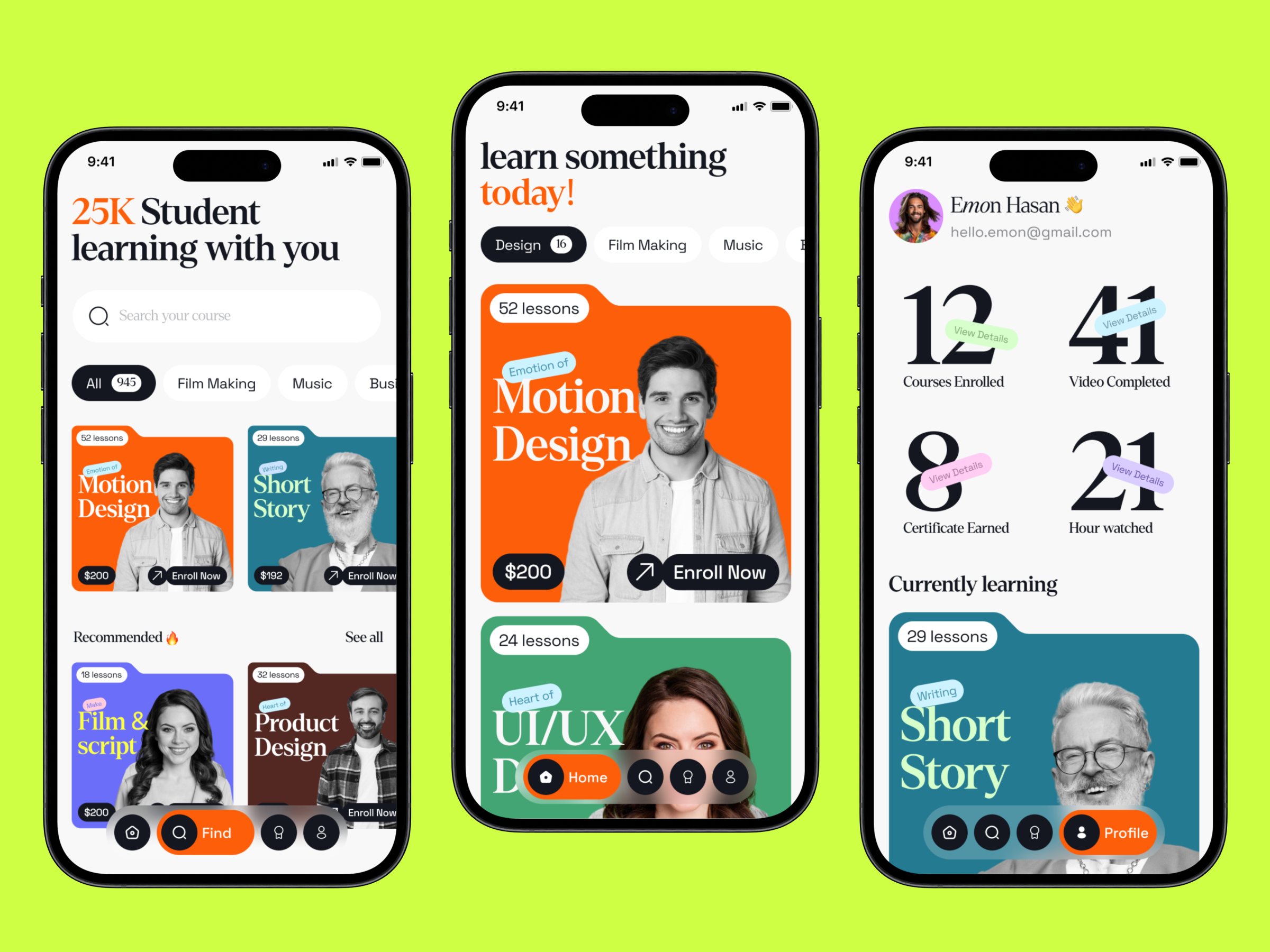 🎓 EdTech Mobile App UI Design card colorful course edtech edtech ui education app ios minimal mobile mobile app mobile app ui modern design modern mobile app nav bar orange product design typography ui ui design ux design