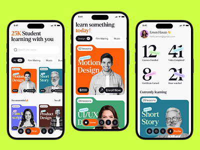 🎓 EdTech Mobile App UI Design card colorful course edtech edtech ui education app ios minimal mobile mobile app mobile app ui modern design modern mobile app nav bar orange product design typography ui ui design ux design