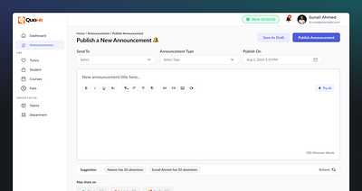 Publish a New Announcement announcement branding communicating dashboard dashboardui design hrms hrmssoftware illustration logo mobile app saas saasproduct software ui userexperience userinterface uxui webdesign website