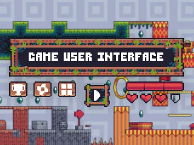 Pixel Game User Interface for Platformer 2d art asset assets game game assets gamedev healthbar indie indie game interface menu pixel pixelart pixelated rpg set ui