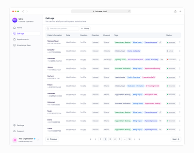 Call Center SAAS - Call logs ai design ai saas branding dashboard design design illustration investment logo minimal mobile ui saas app saas design ui uiux uxdesign web app