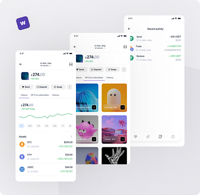 Well's Crypto mobile wallet branding design graphic design illustration logo minimal typography ui ux vector