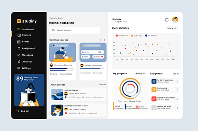 Dashboard for track study progress analytic course tracker dashboard figma study infographic study app study track ui ui elements web design