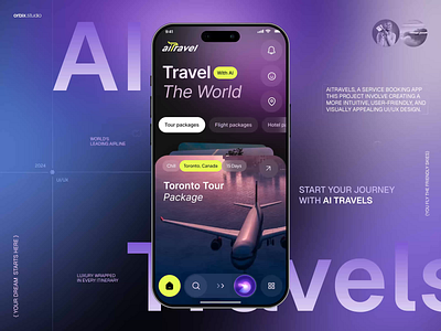 AiTravel Mobile App | Package Creating | Orbix Studio 3d adventure ai app interfaces core app dashboard figma flight booking landing page live location mobile app modern website motion graphics package planner tourist travel planner ui ux vacation voice ai web dashboard