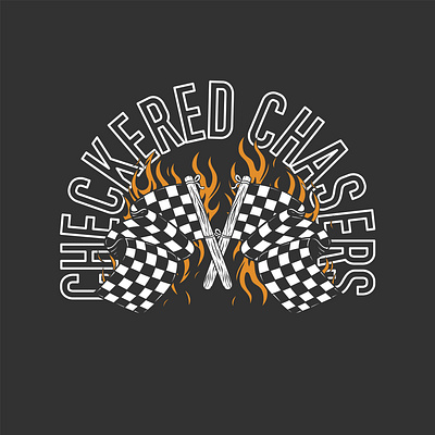 checkered chasers bold line chasers checkered clothing dirtbike fire flag graphic design hand drawn illustration line art logo motocross race racing tattoo traditional tshirt vintage