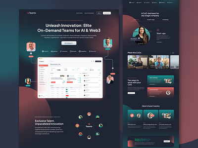 Teamix Website Design - Elite On-Demand Teams for AI & Web3 advisors ai dark mode designer platform developer platform team building platform ui design ux design web web3 website design