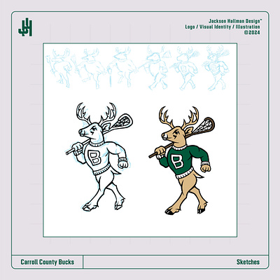 Carroll County Bucks Sketch Process brand identity branding illustration lacrosse logo logo design mascot mascot illustration mascot logo sketch sketches sketching sport sports sports illustration visual identity