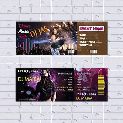 DJ TICKETS creative tickets design dj event tickets graphic design night show tickets party tickets vector