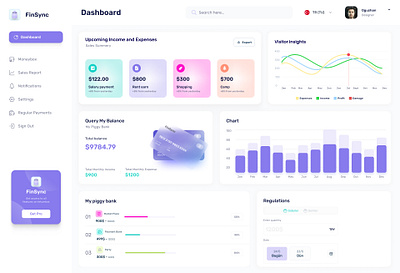 FinSync Dashboard animation app color dashboard design figma finance graphic design illustration landingpage logo ui uidesign ux vector web