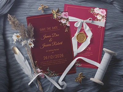 Weeding Invitation Card Design border decoration elegant greeting illustration invitation nature romantic rose wedding