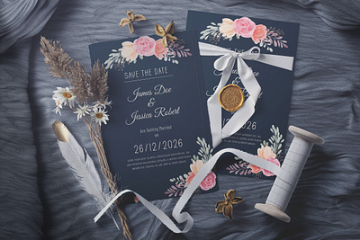 Weeding Invitation Card Design border decoration elegant greeting illustration invitation nature romantic rose wedding