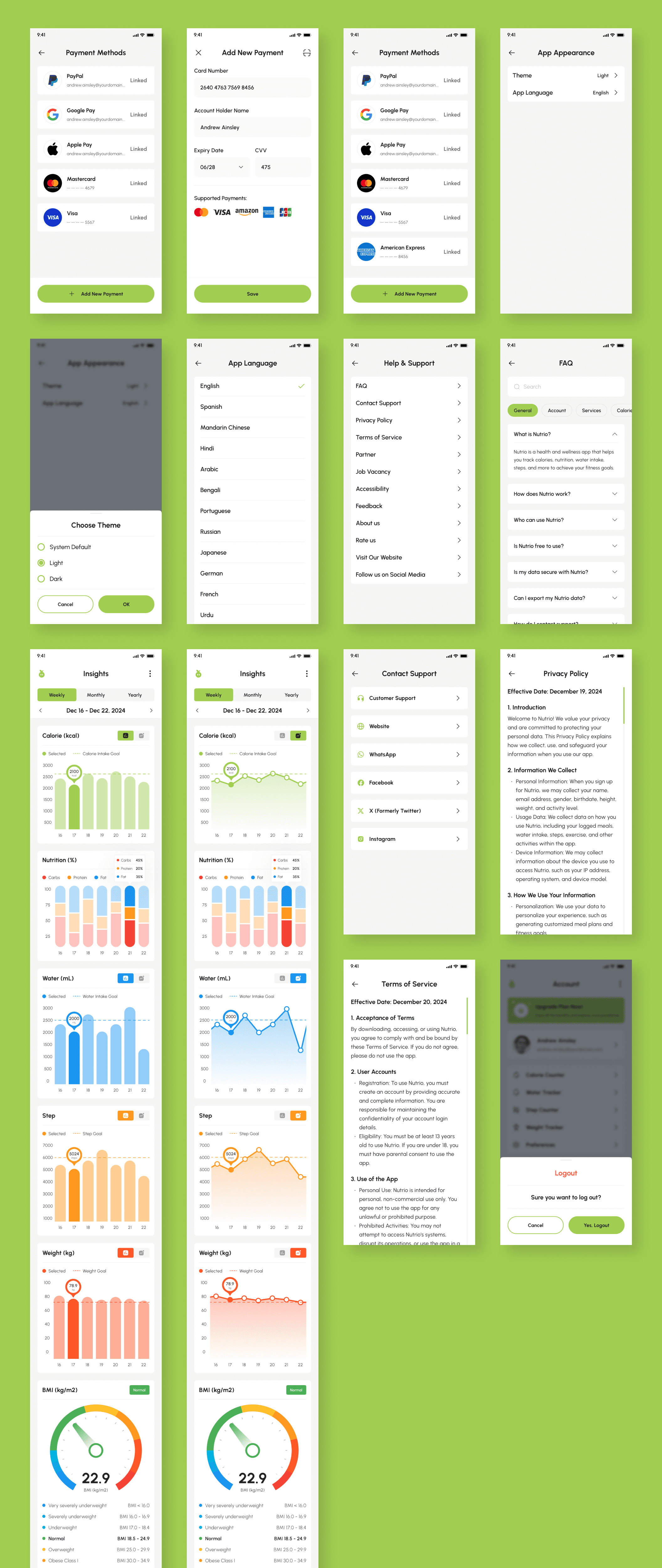 Example of Calorie Counter App UI Kit