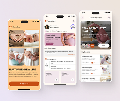 MamaCare - Pregnancy Monitoring App app design design health care health care app health management ios mobile app design mobileapp parenting pregnancy app pregnancy monitoring app pregnancy tracker product design ui ui design uiux ux