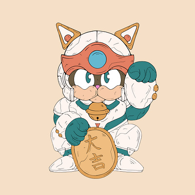 Samurai Pizza Cats 01 beckoning cat cat colors drawing illustration lucky cat maneki neko samurai pizza cats