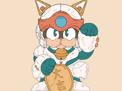 Samurai Pizza Cats 01 beckoning cat cat colors drawing illustration lucky cat maneki neko samurai pizza cats