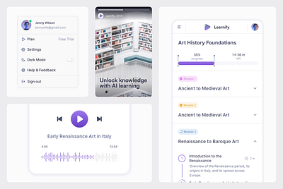 Customizable Web and Mobile UI with Light & Dark Modes ai animation app b2c dark mode design education light mode mobile platform player product design ui ux visual design web